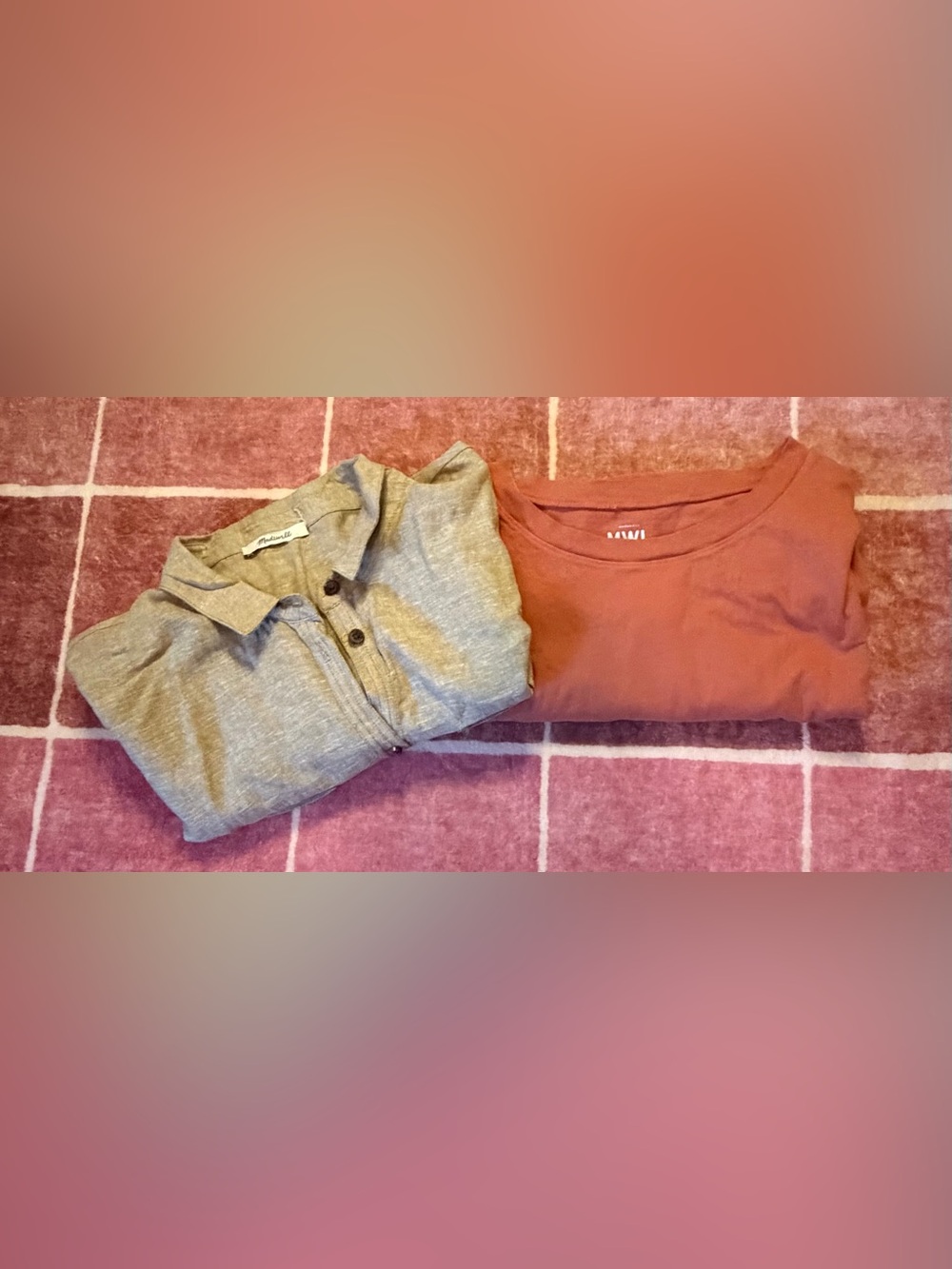 Madewell Gray Button-Down Shirt and Rust Tee